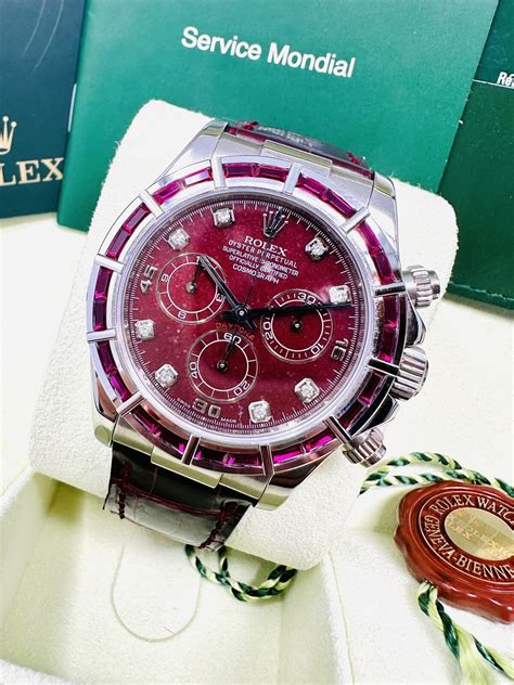 Rolex Daytona 116589SALV White Gold Ruby Set Bezel .